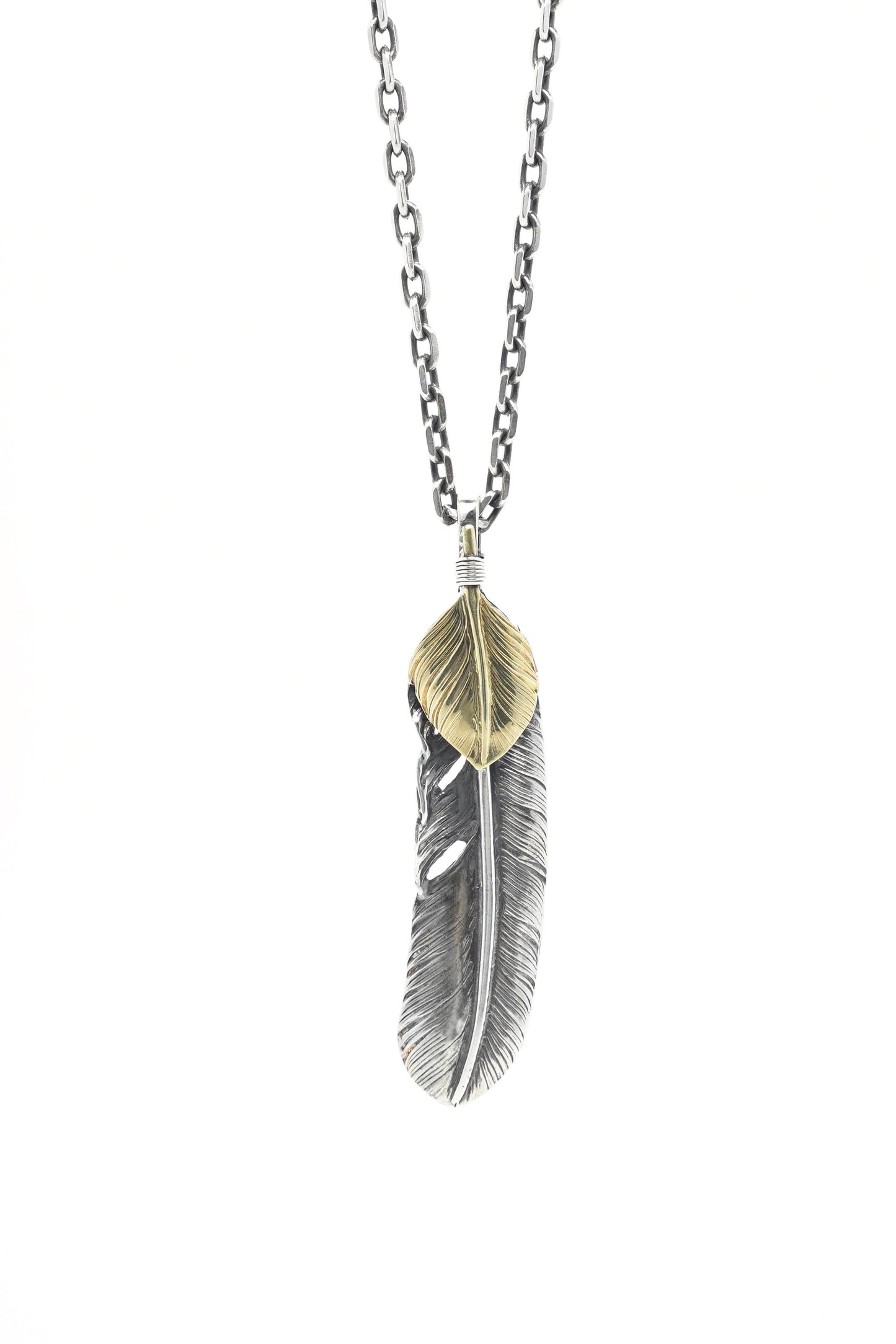 Right Feather Brass Leaf Retro 925 Silver Pendant Japan Takahashi Goro
