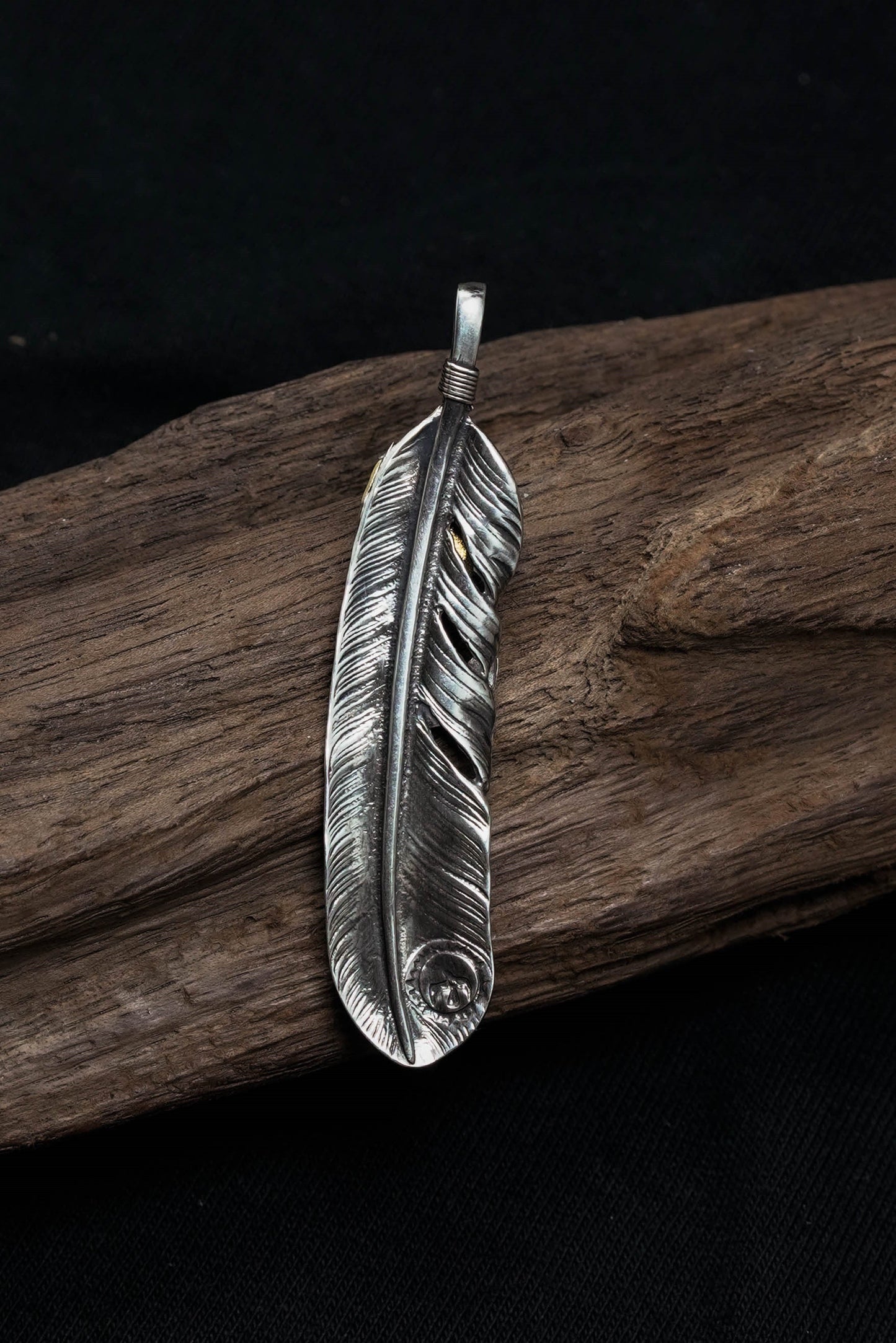 Right Feather Brass Leaf Retro 925 Silver Pendant Japan Takahashi Goro