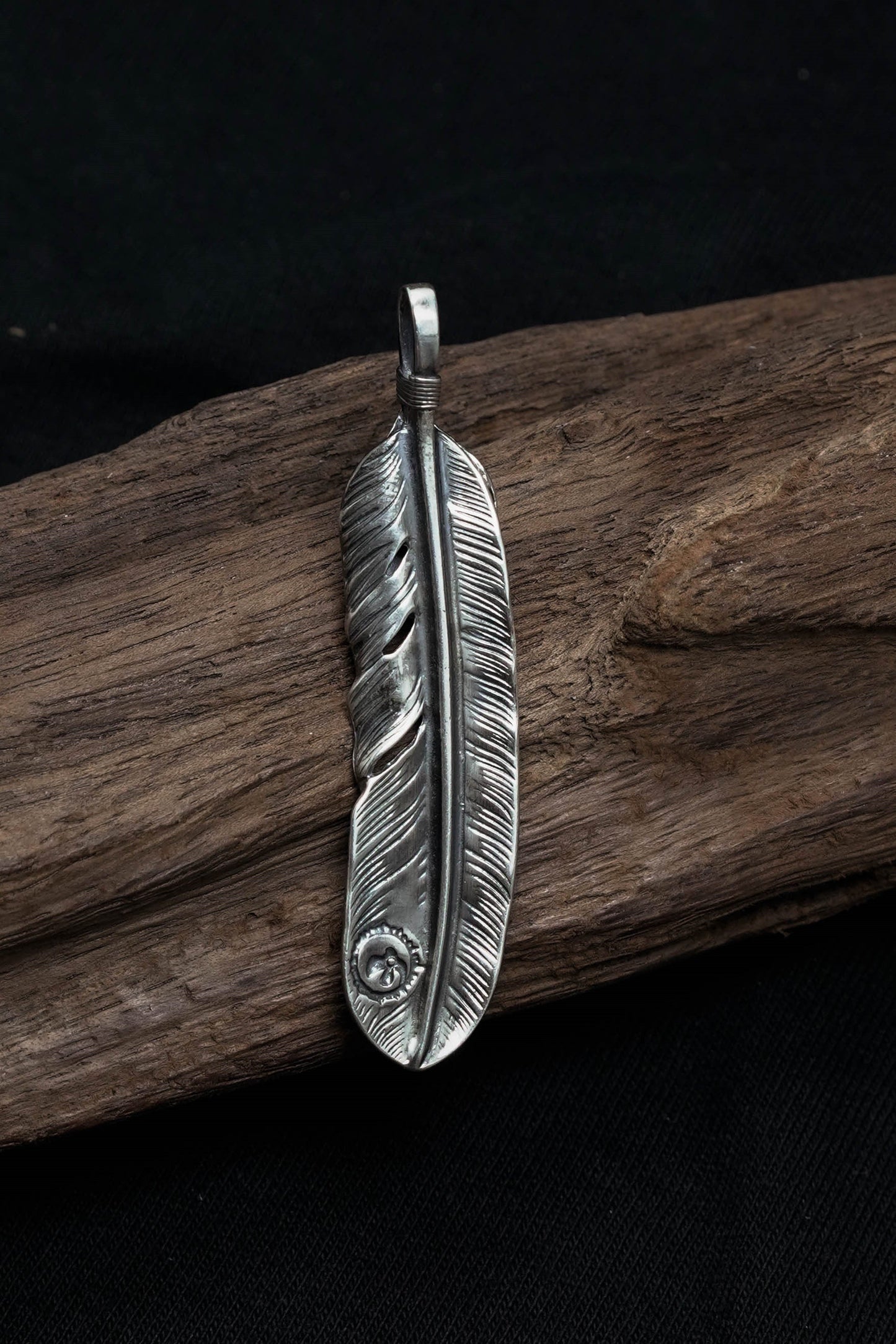Left Feather Retro 925 Silver Goro Takahashi Pendant with Turquoise