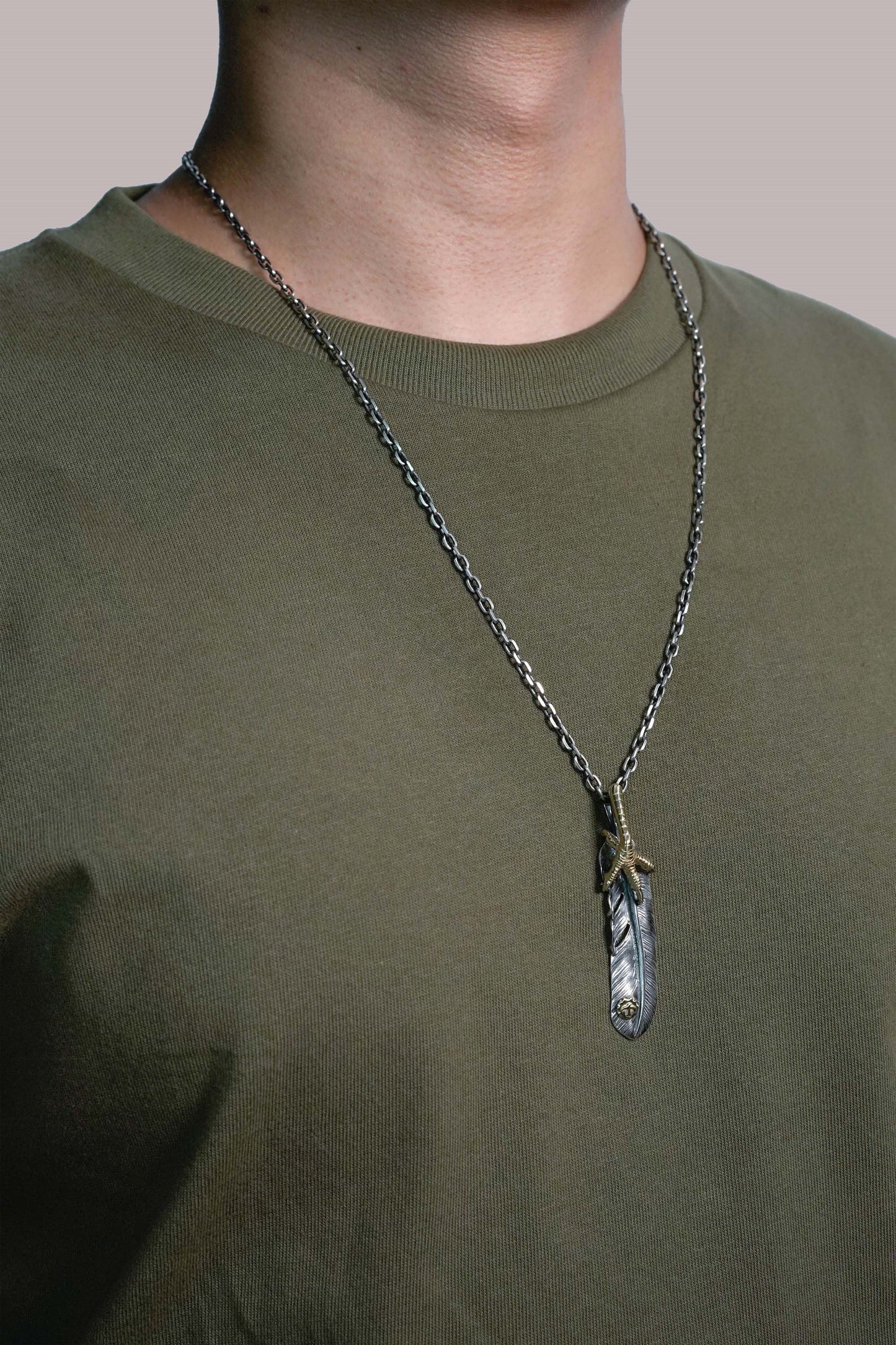 Right Brass Eagle Claw Feather Retro 925 Silver Pendant Japan Takahashi Goro