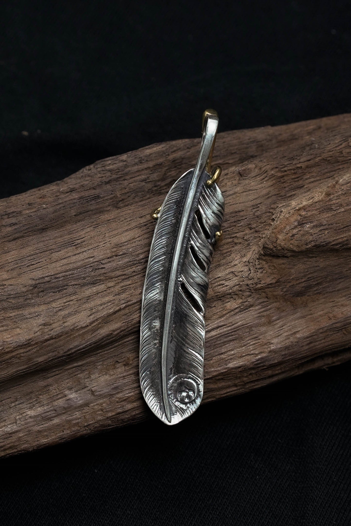 Right Brass Eagle Claw Feather Retro 925 Silver Pendant Japan Takahashi Goro