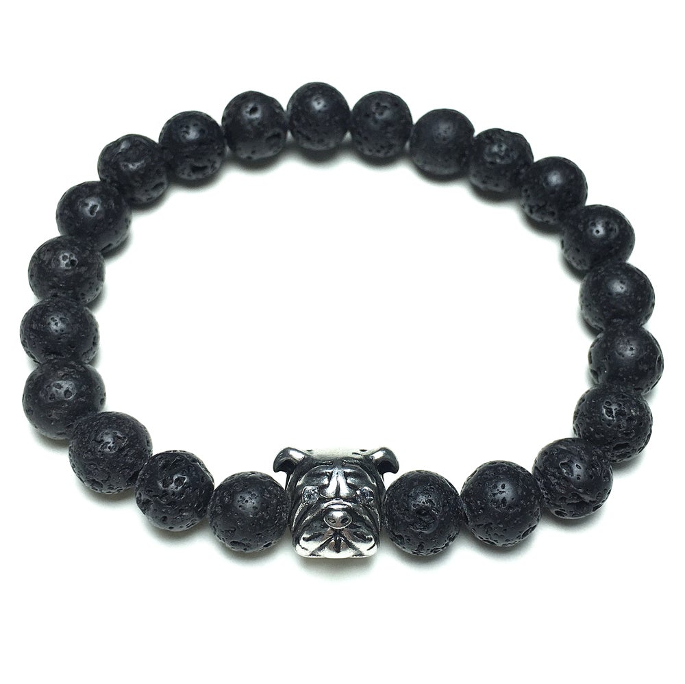 Lava Stone Gemstone Beaded Bracelet Custom Beads Adjustable Bracelet Bulldog Design for Women and Men Fashion Wear