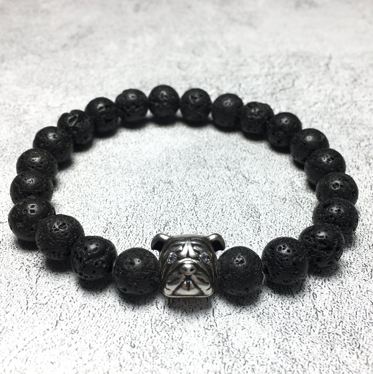 Lava Stone Gemstone Beaded Bracelet Custom Beads Adjustable Bracelet Bulldog Design for Women and Men Fashion Wear
