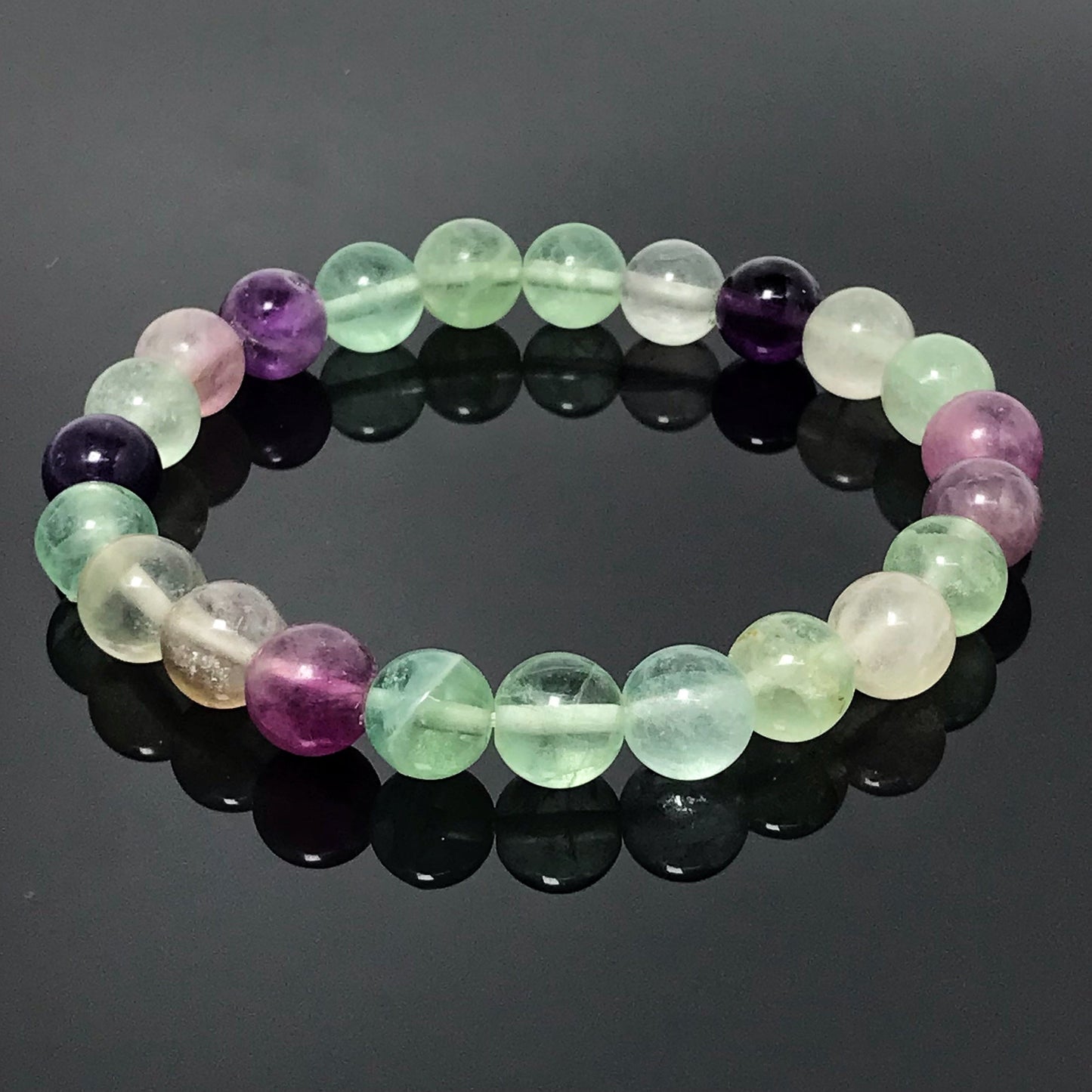 Genuine Fluorite Gemstone Round Beaded Stone Bracelet