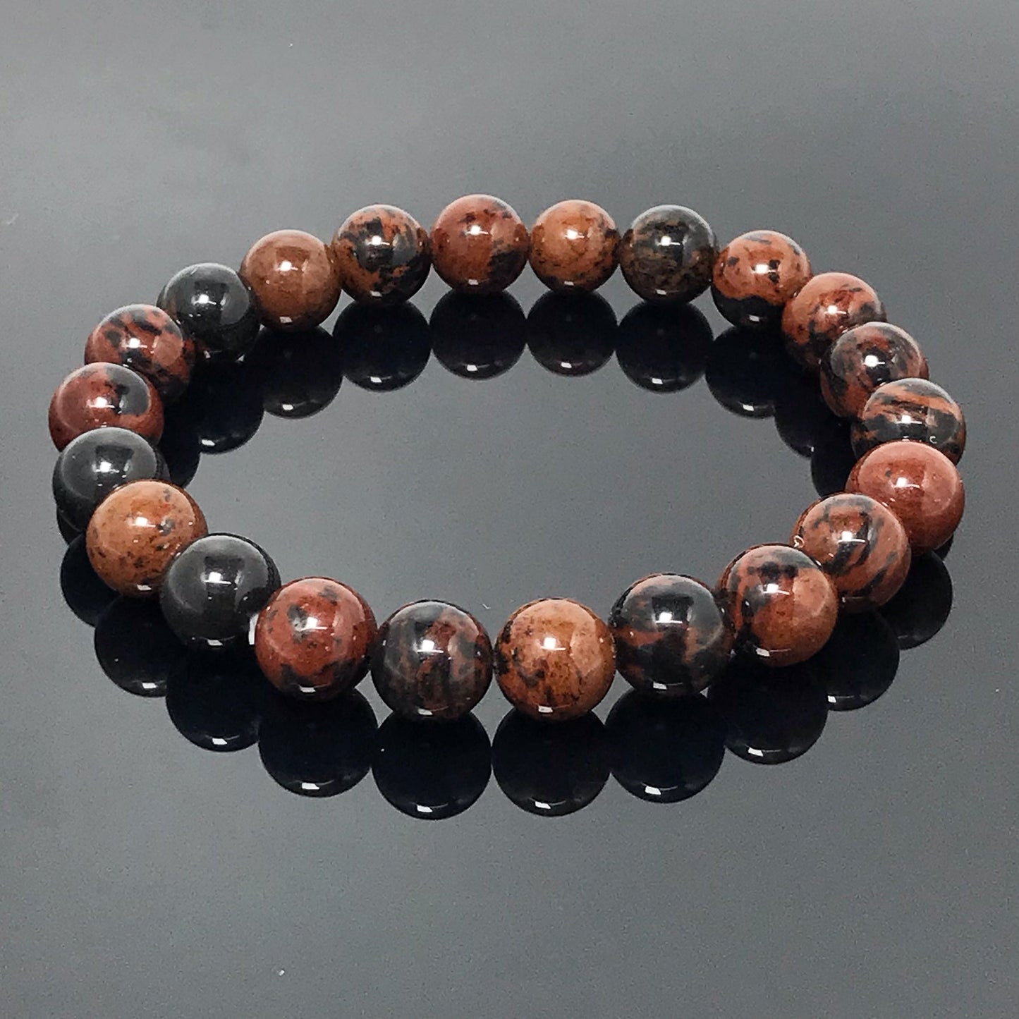 Brown Obsidian Jasper Gemstone Round Beaded Stone Bracelet
