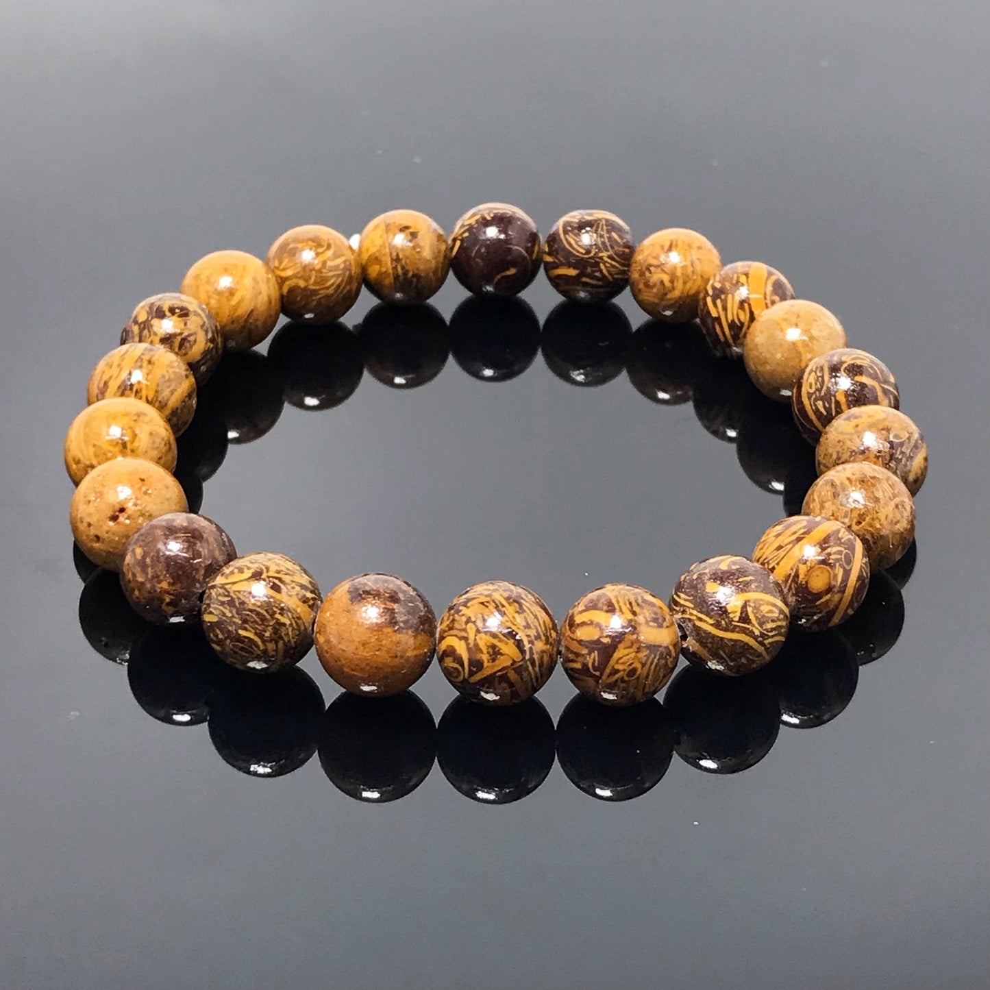 Natural Elephant Skin Jasper GemstoneBeads Handmade Stretchy Bracelet