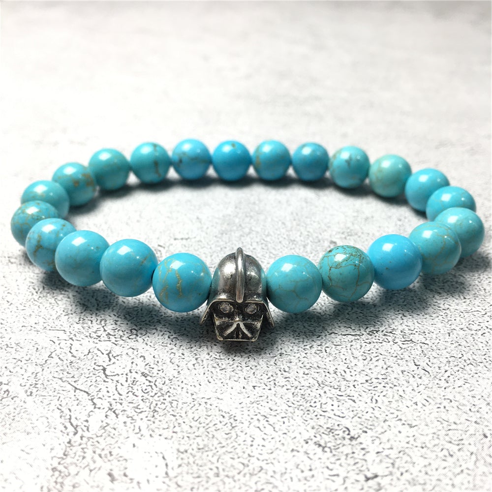 Blue Turqouise Beads Gemstone with Imperial Darth Vader Charms Jewellery Elastic Handmade Bracelets