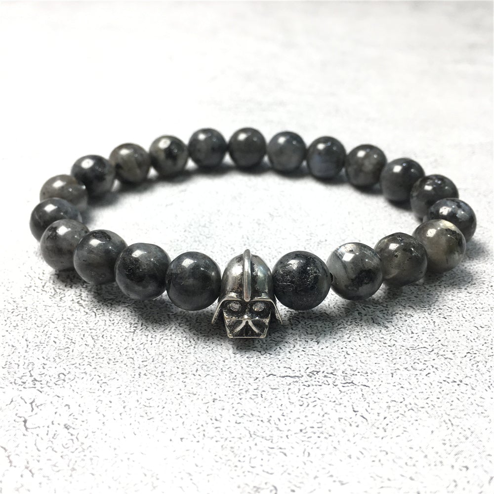Labradorite Beads Gemstone with Imperial Darth Vader Charms Jewellery Elastic Handmade Bracelets