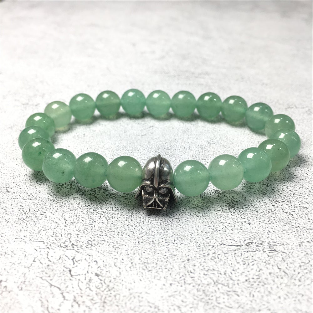 Green Adventurine Beads Gemstone with Imperial Darth Vader Charms Jewellery Elastic Handmade Bracelets