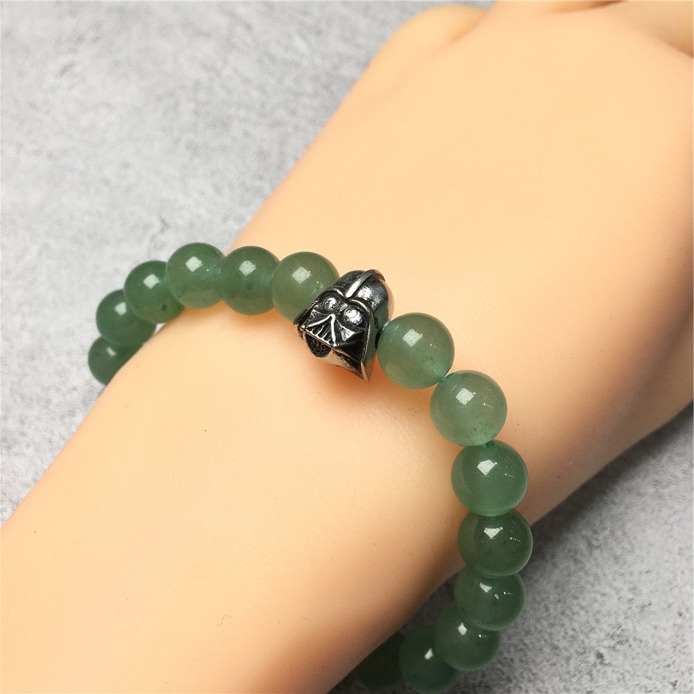 Green Adventurine Beads Gemstone with Imperial Darth Vader Charms Jewellery Elastic Handmade Bracelets