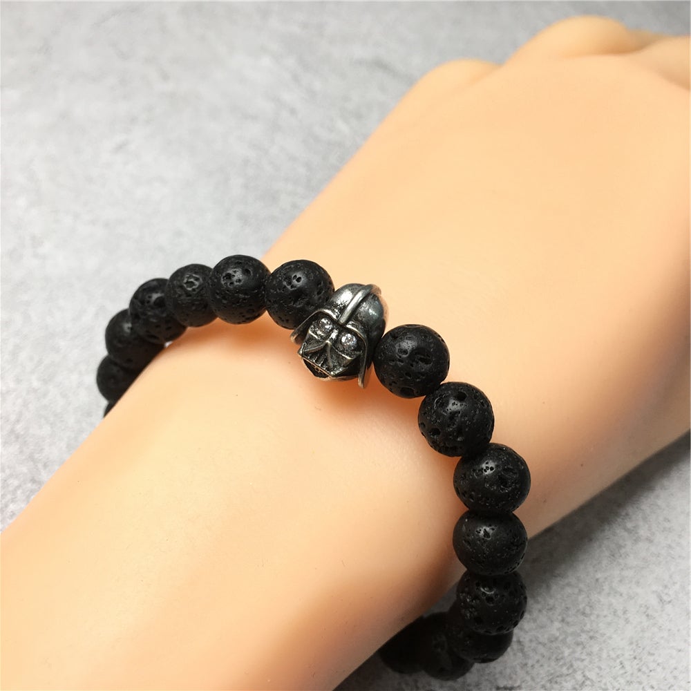 Lava Beads Gemstone with Imperial Darth Vader Charms Jewellery Elastic Handmade Bracelets
