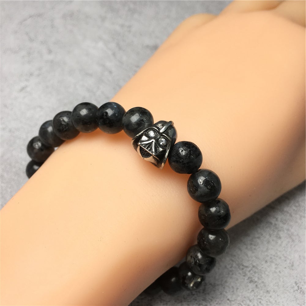 Labradorite Beads Gemstone with Imperial Darth Vader Charms Jewellery Elastic Handmade Bracelets