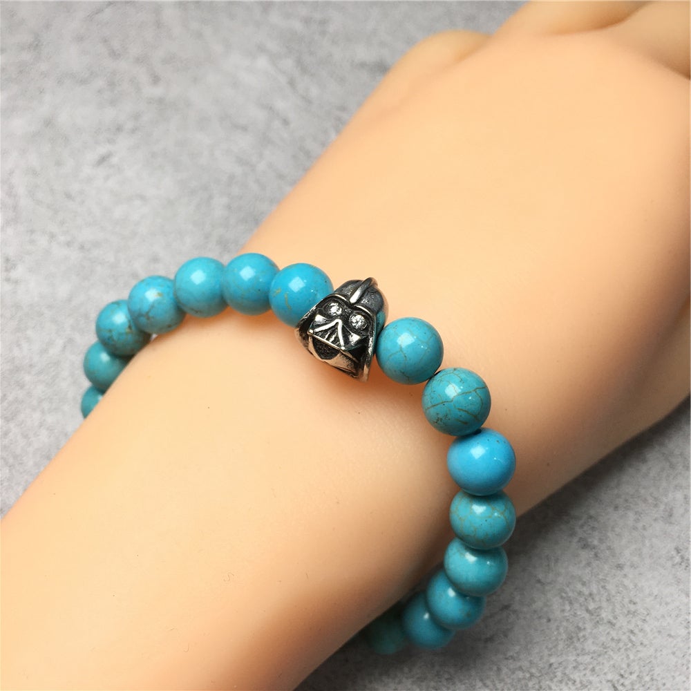 Blue Turqouise Beads Gemstone with Imperial Darth Vader Charms Jewellery Elastic Handmade Bracelets