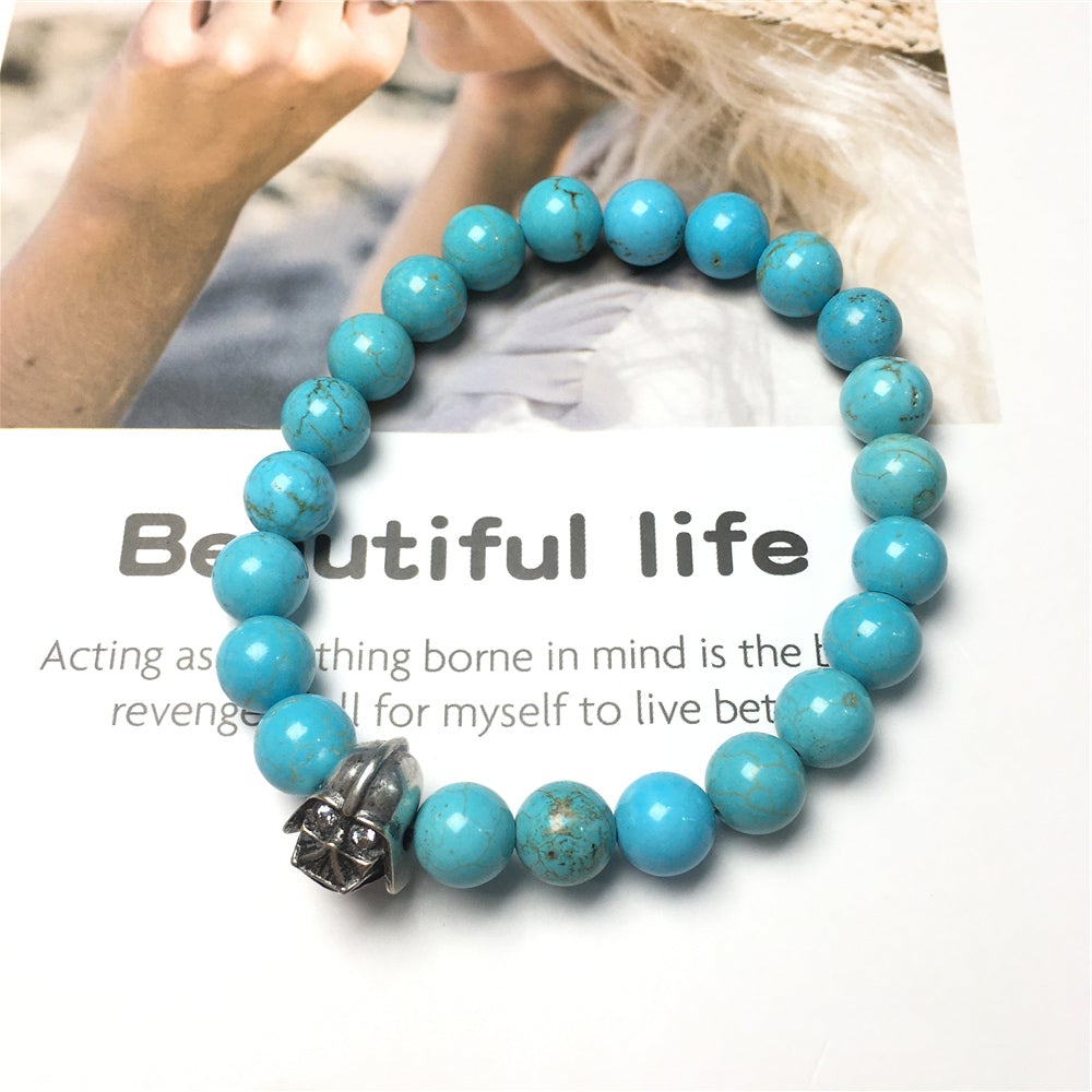 Blue Turqouise Beads Gemstone with Imperial Darth Vader Charms Jewellery Elastic Handmade Bracelets