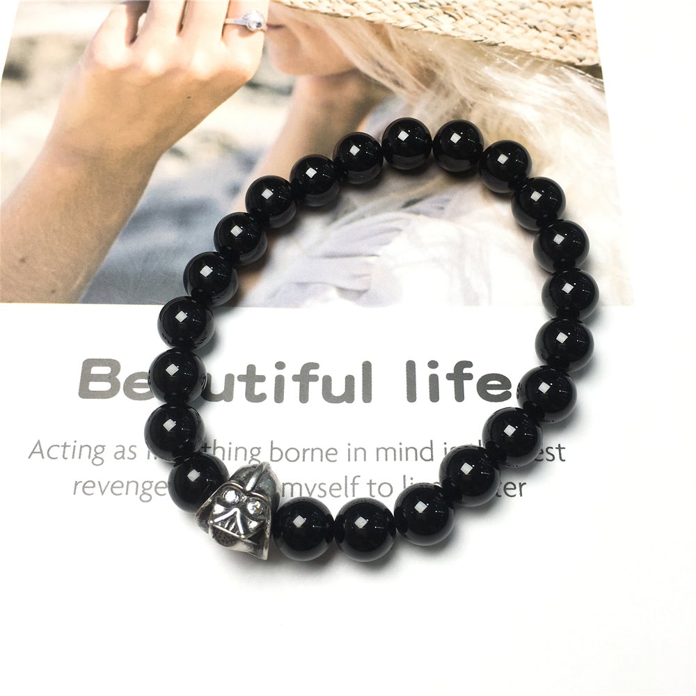 Imperial Darth Vader Charms Black Onyx Beads Stone Jewellery Elastic Bracelets