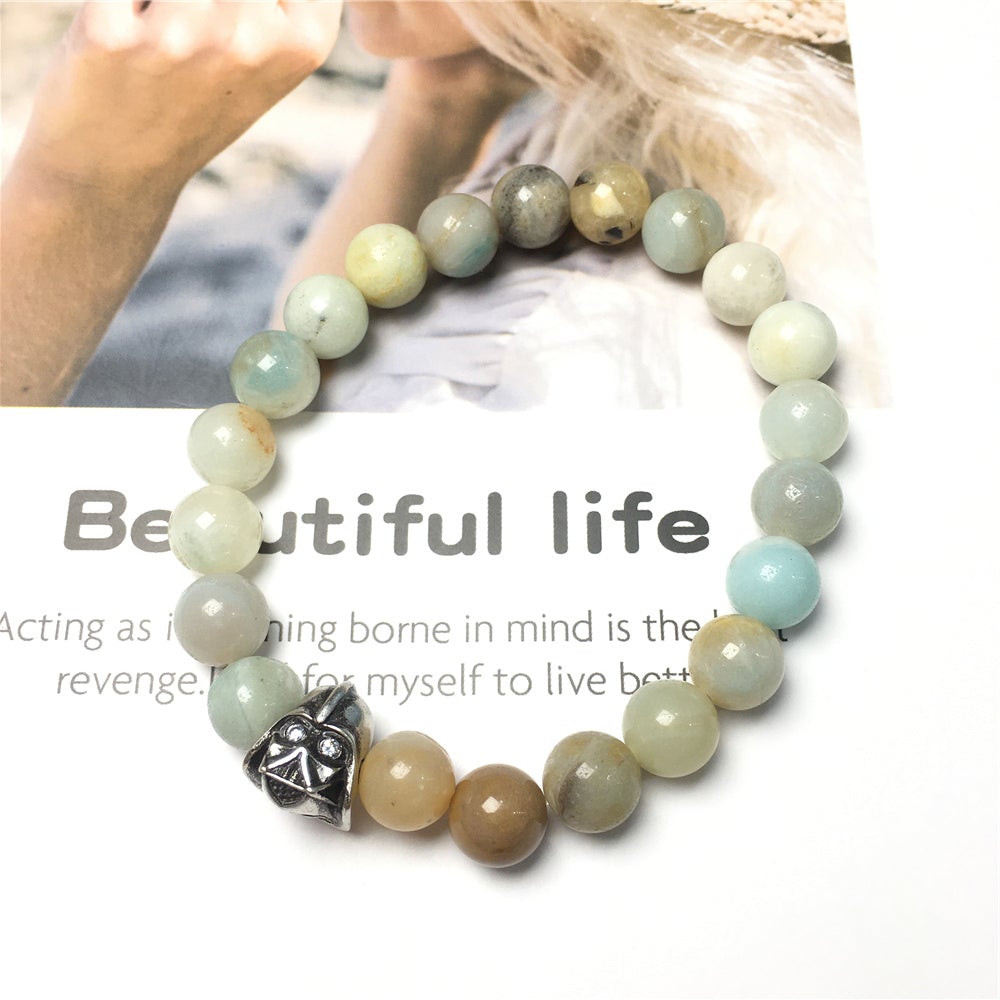 Amazonite Beads Gemstone with Imperial Darth Vader Charms Jewellery Elastic Handmade Bracelets