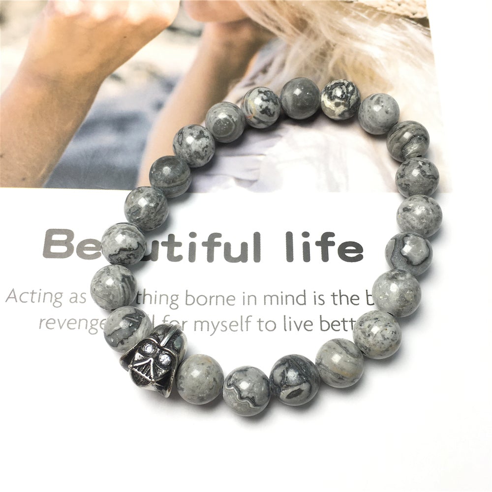 Map Stone Beads Gemstone with Imperial Darth Vader Charms Jewellery Elastic Handmade Bracelets