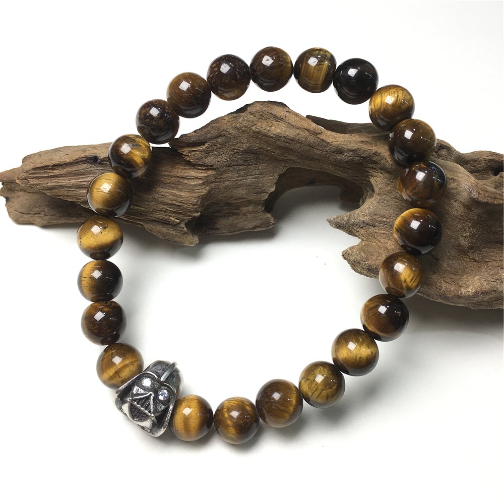 Imperial Darth Vader Charms Tiger Eye Beads Stone Jewellery Elastic Bracelets