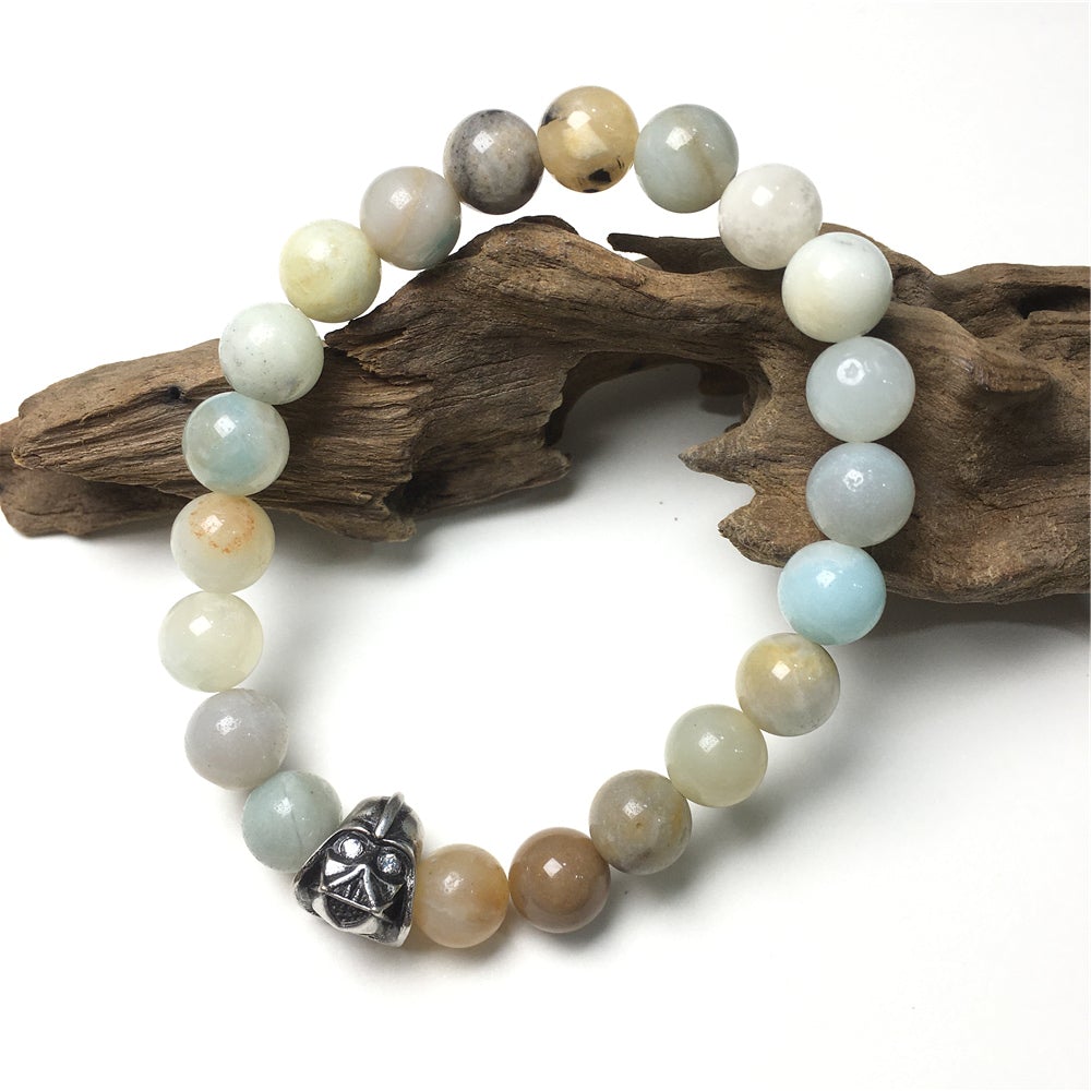 Amazonite Beads Gemstone with Imperial Darth Vader Charms Jewellery Elastic Handmade Bracelets