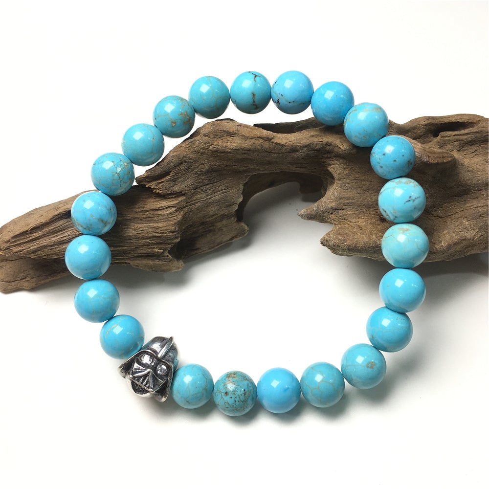 Blue Turqouise Beads Gemstone with Imperial Darth Vader Charms Jewellery Elastic Handmade Bracelets