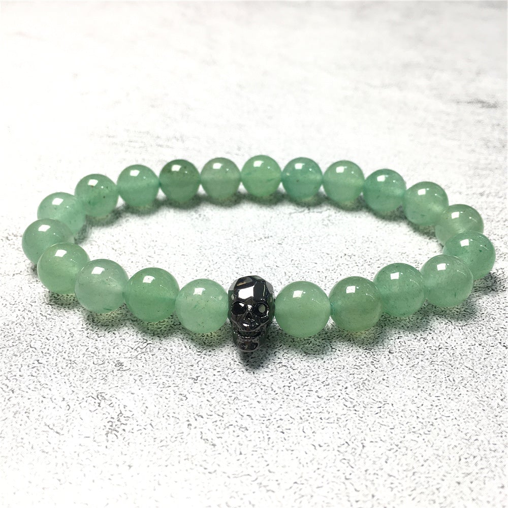 Green Adventurine Gemstone Skull Pendant Handmade Beaded Bracelet