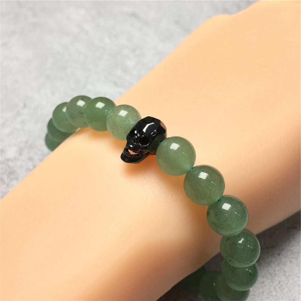 Green Adventurine Gemstone Skull Pendant Handmade Beaded Bracelet