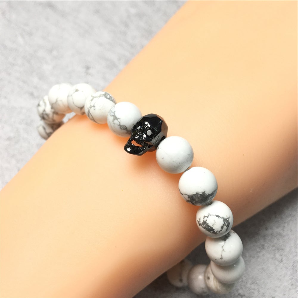 Skull Pendant Howlite Stone Beaded Bracelet