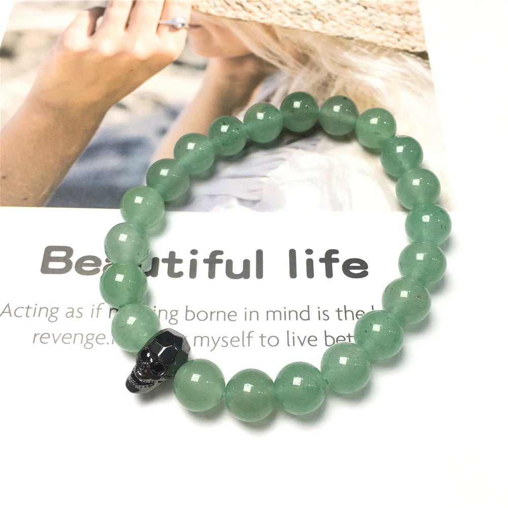 Green Adventurine Gemstone Skull Pendant Handmade Beaded Bracelet