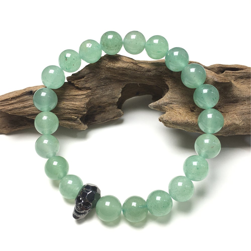 Green Adventurine Gemstone Skull Pendant Handmade Beaded Bracelet