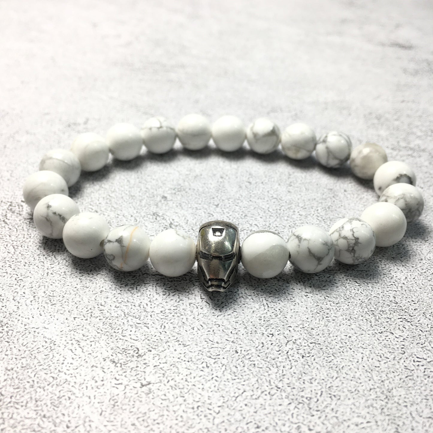 Howlite Beads with Super Hero Iron Man Bracelet Elastic Handmade Jewelry Accessories