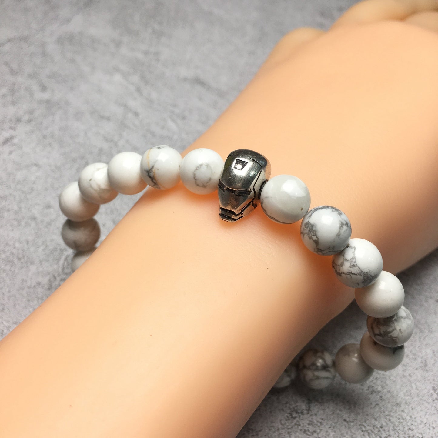Howlite Beads with Super Hero Iron Man Bracelet Elastic Handmade Jewelry Accessories