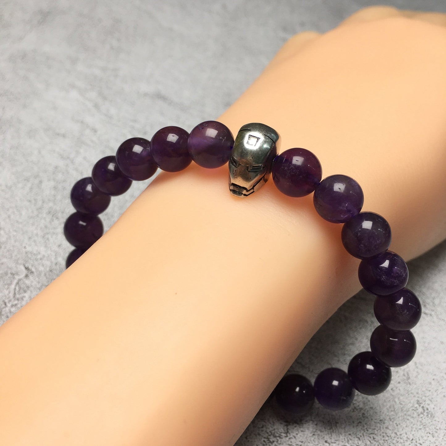 Super Hero Iron Man Bracelet Amethyst Beads Elastic Handmade Jewelry Accessories
