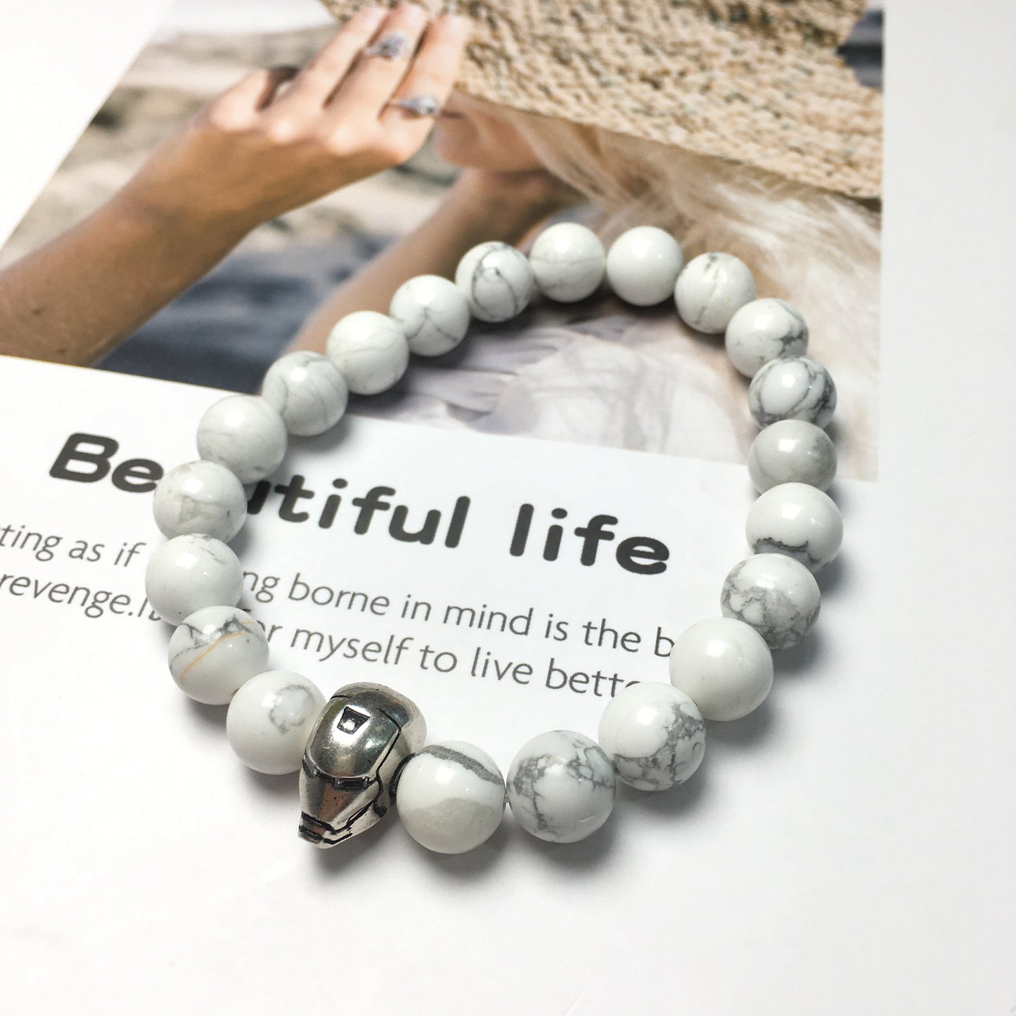 Howlite Beads with Super Hero Iron Man Bracelet Elastic Handmade Jewelry Accessories