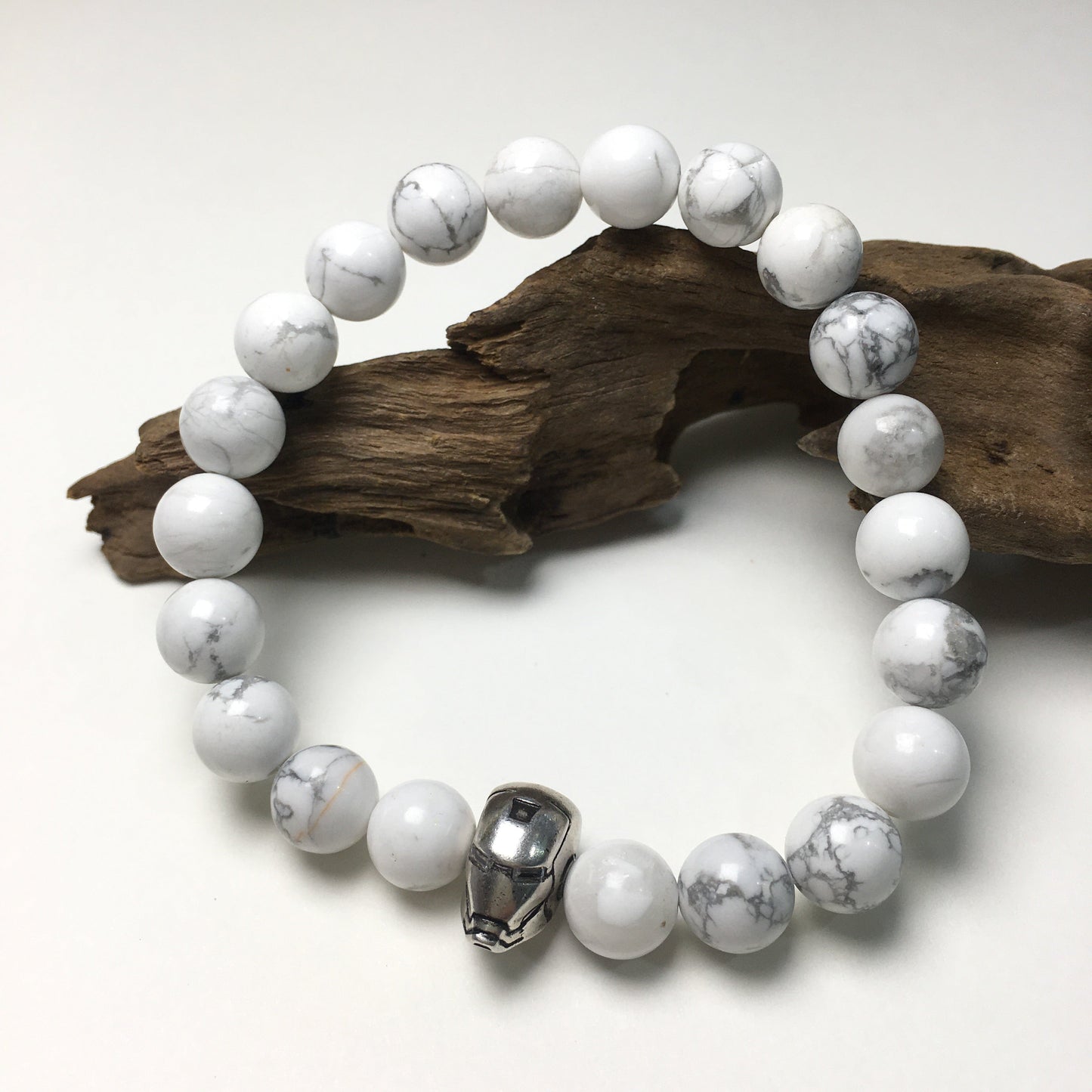 Howlite Beads with Super Hero Iron Man Bracelet Elastic Handmade Jewelry Accessories