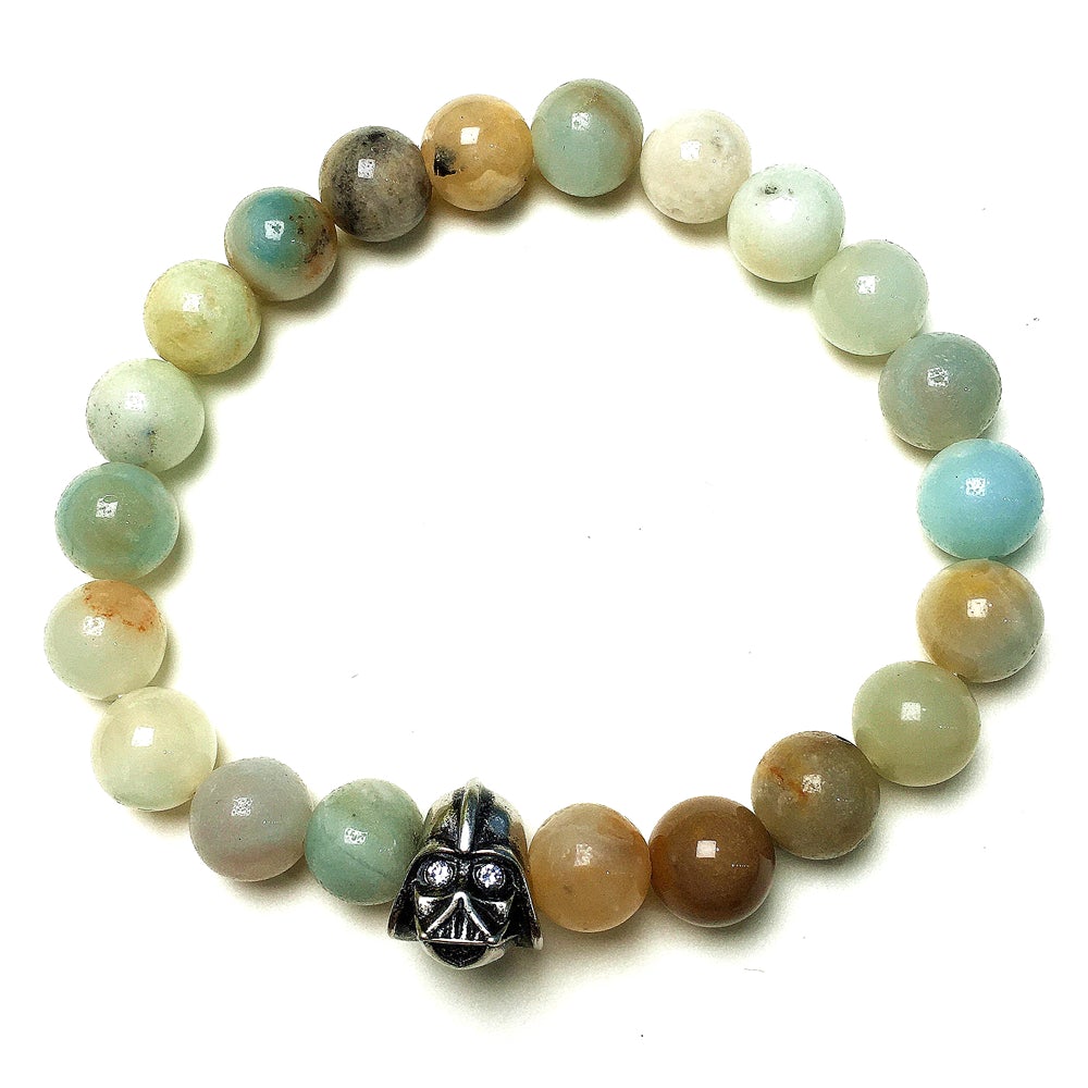 Amazonite Beads Gemstone with Imperial Darth Vader Charms Jewellery Elastic Handmade Bracelets