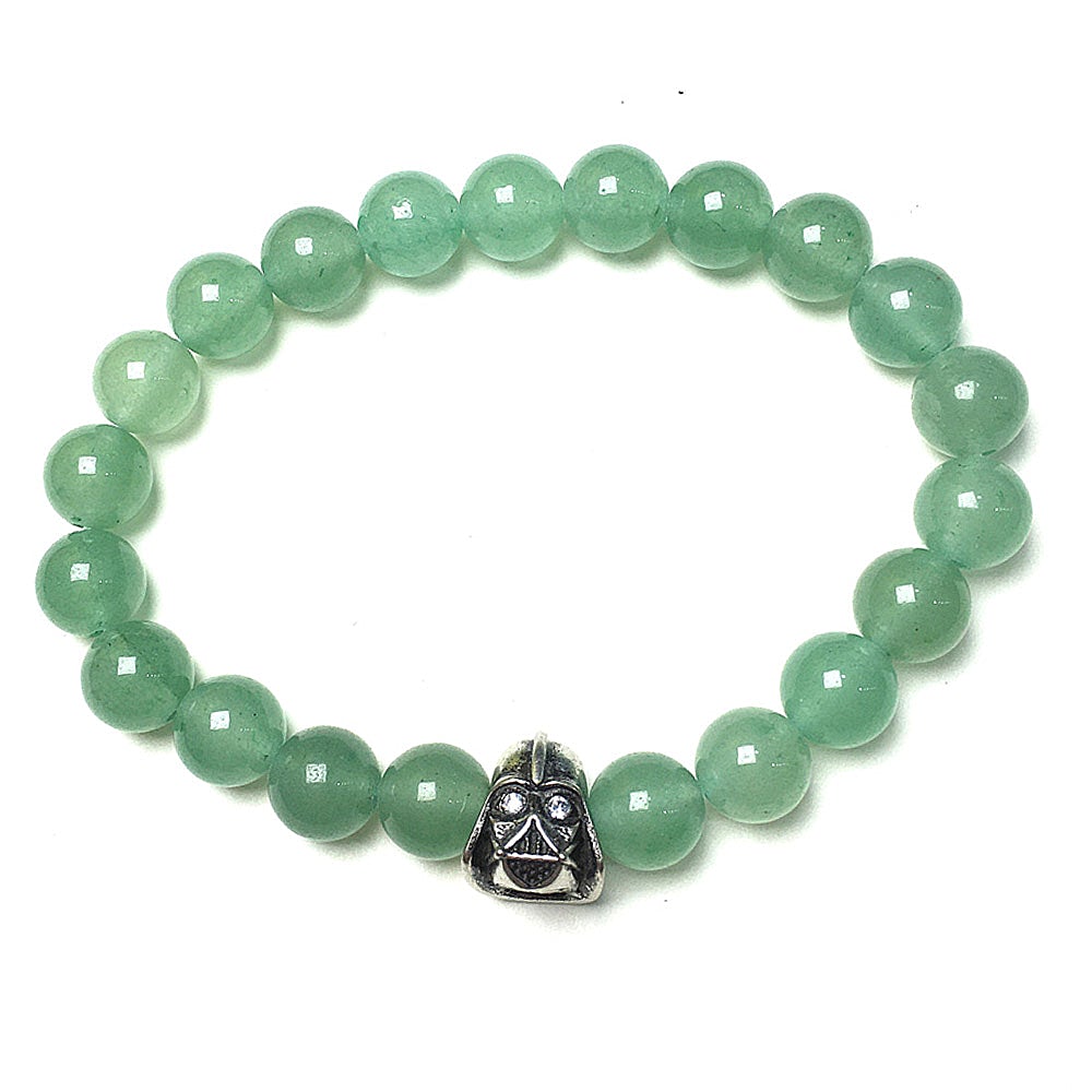Green Adventurine Beads Gemstone with Imperial Darth Vader Charms Jewellery Elastic Handmade Bracelets
