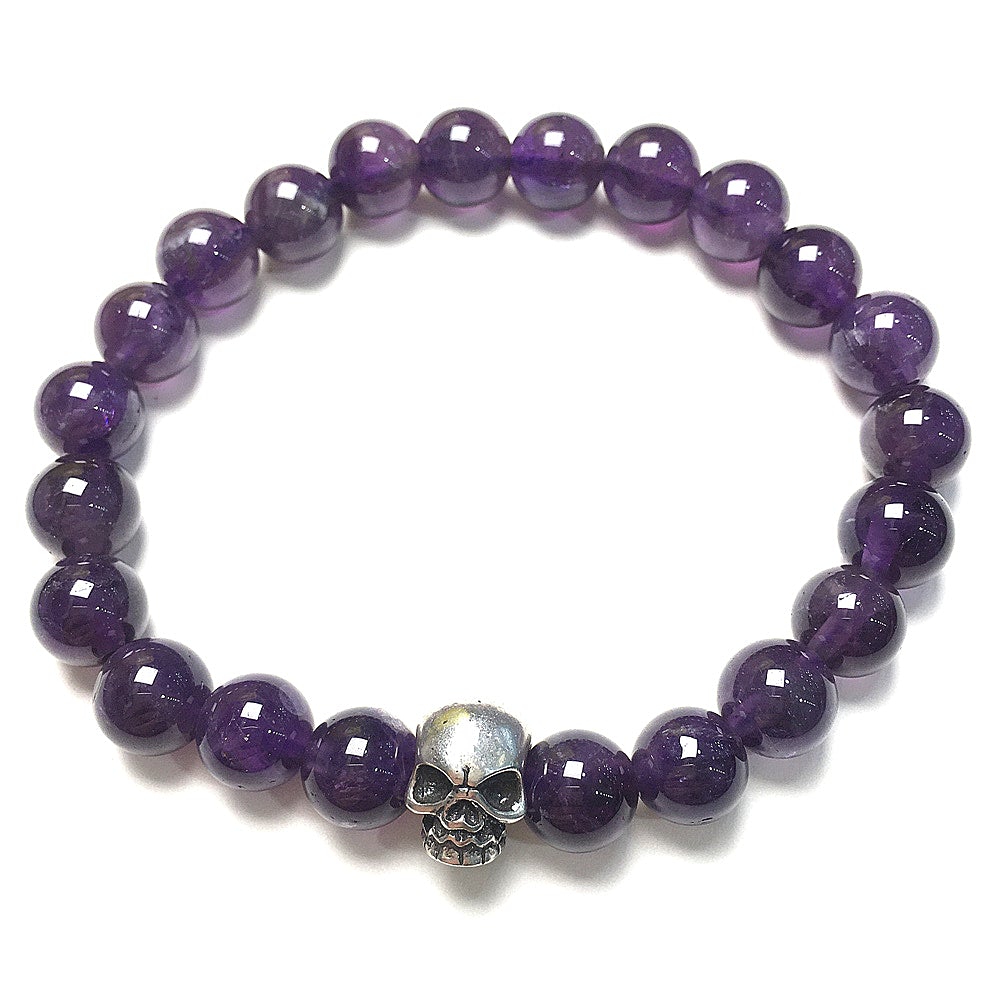Amethyst Gemstone Unisex Handmade Stretch Bracelet Imperial Skull Charm