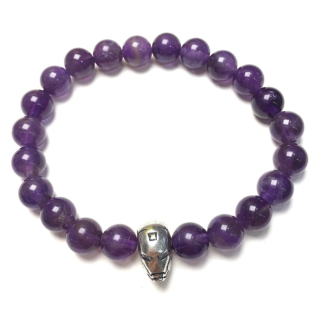 Super Hero Iron Man Bracelet Amethyst Beads Elastic Handmade Jewelry Accessories