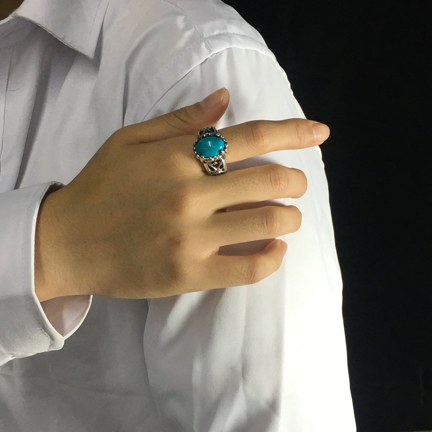 Turquoise 925 Sterling Silver Oval Gemstone Ring Jewellery