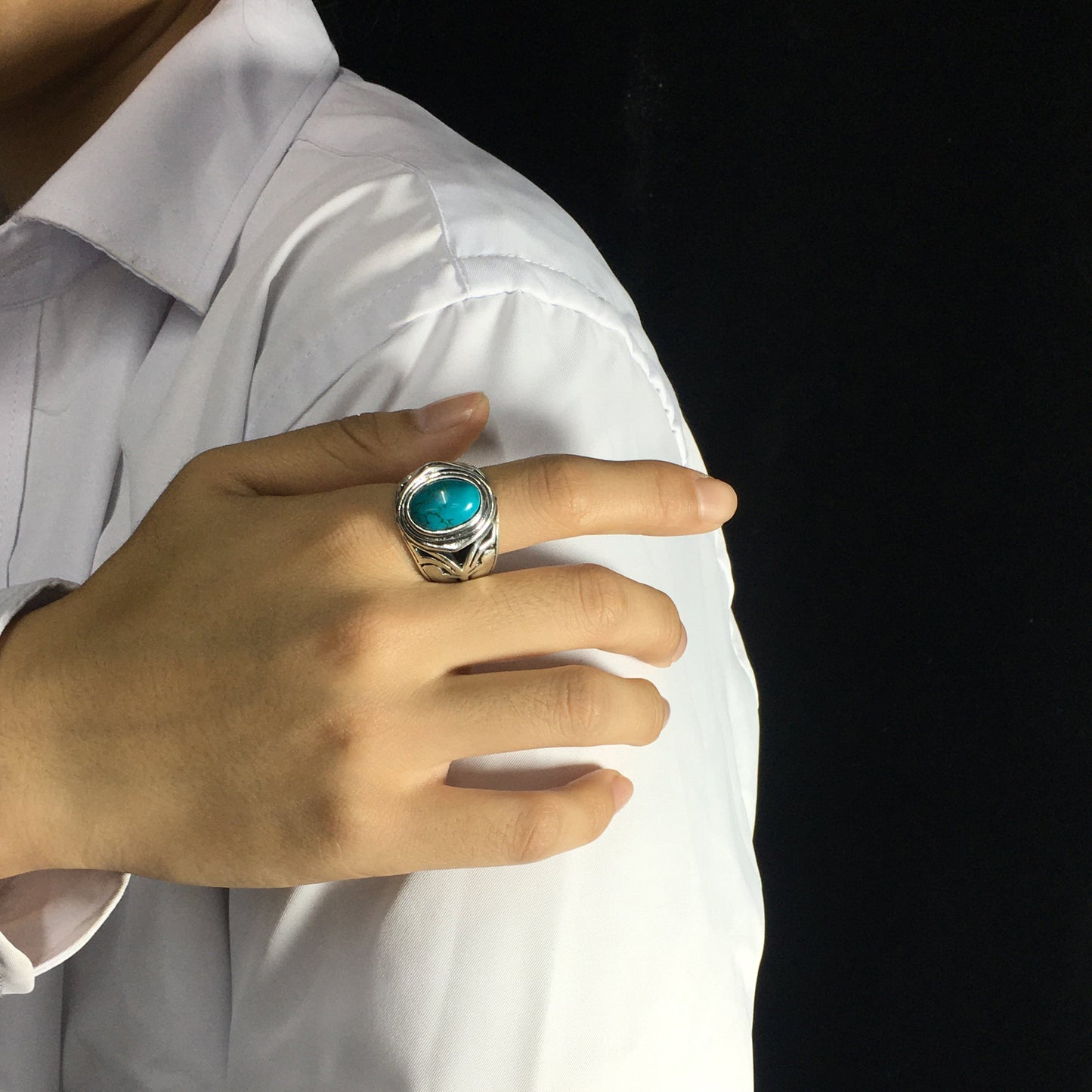 925 Sterling Silver Green Turquoise Bohemian Ring