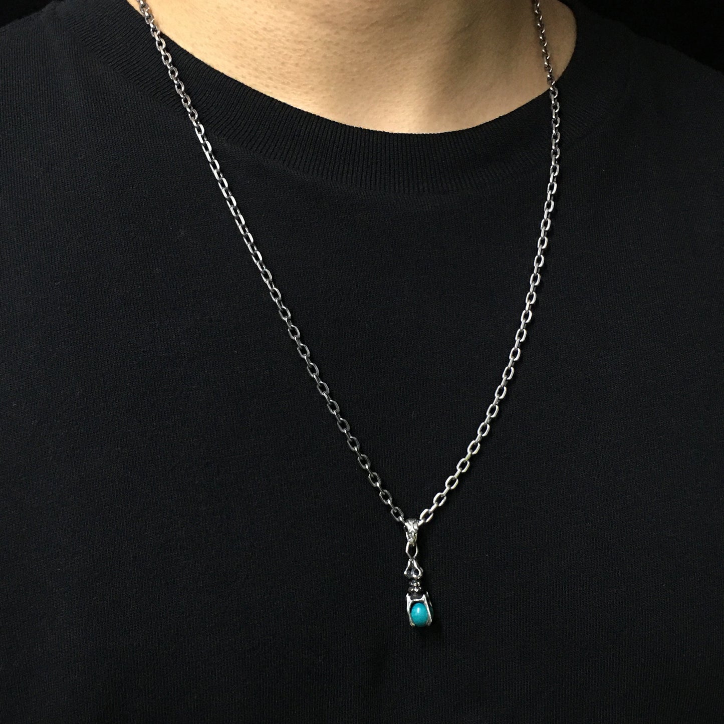 Round Shape Turquoise Sterling Silver Pendant