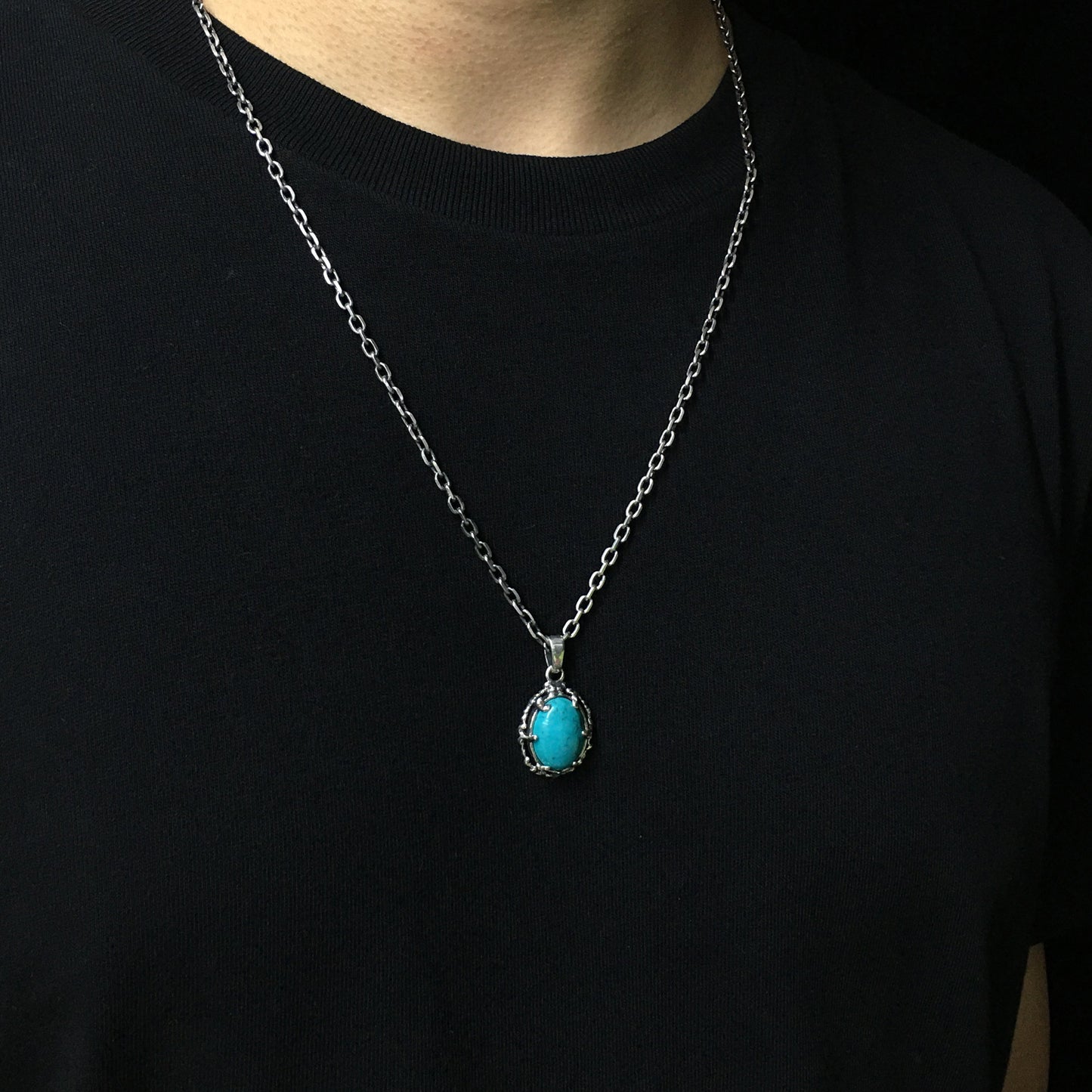Green Oval Turquoise 925 Sterling Silver Gemstone Jewelry Pendant