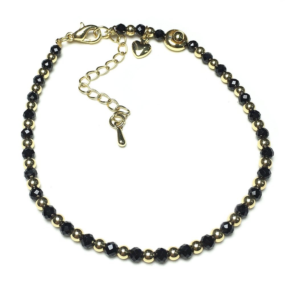 Natural Black Spinel Gemstone Adjustable Bracelet Tiny Beads Gemstone Bracelet with Love Heart Charm
