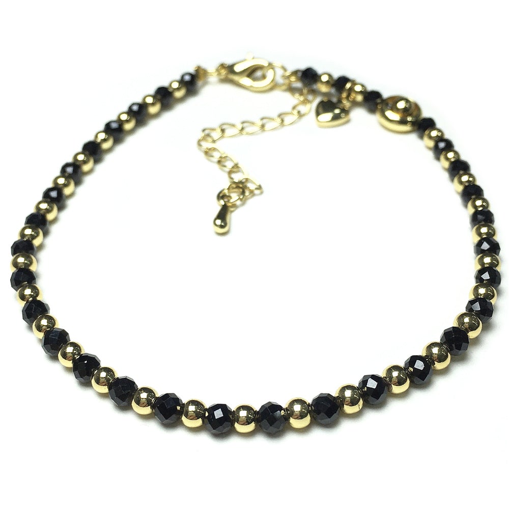 Natural Black Spinel Gemstone Adjustable Bracelet Tiny Beads Gemstone Bracelet with Love Heart Charm