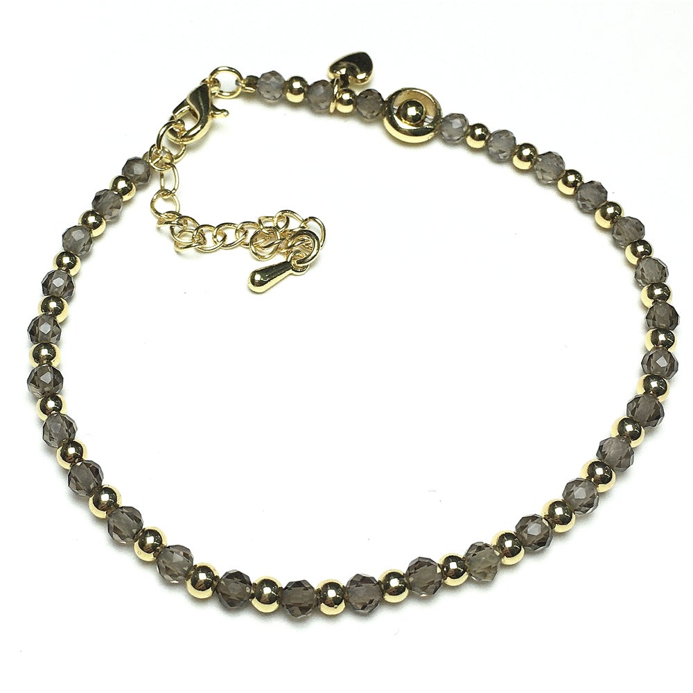 Smoky Quartz Gemstone Beaded Bracelet Custom Beads Stone Bracelet Heart Charm Design