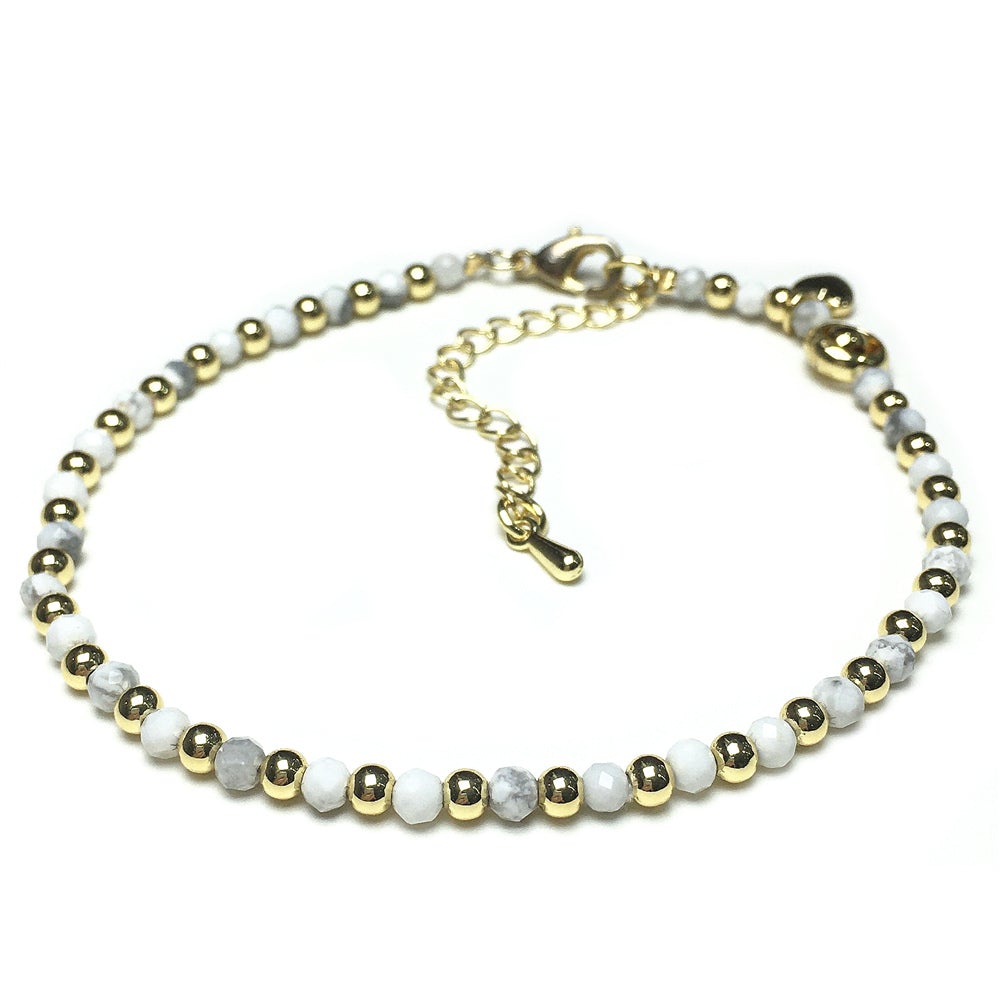 Howlite Gemstone Beaded Bracelet Custom Beads Stone Bracelet Heart Charm Design