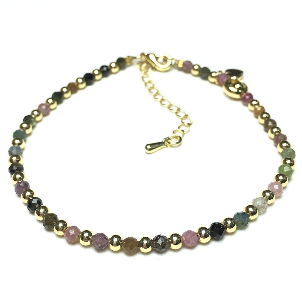 Tourmaline Gemstone Adjustable Bracelet Tiny Beads Gemstone Bracelet with Love Heart Charm