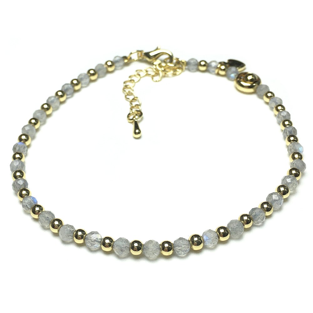 Labradorite Gemstone Adjustable Bracelet Tiny Beads Gemstone Bracelet with Love Heart Charm