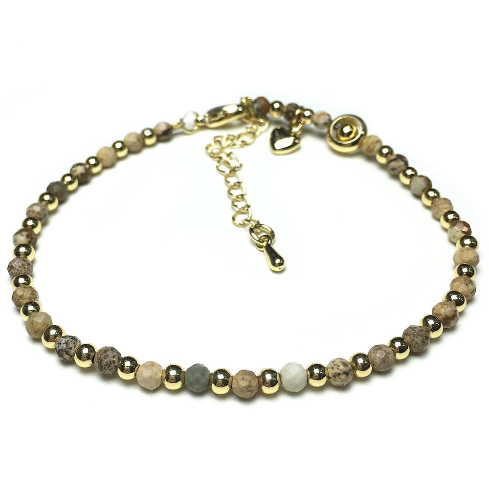 Picture Jasper Gemstone Beaded Bracelet Custom Beads Stone Bracelet Heart Charm Design