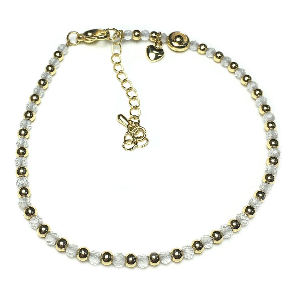 Clear Quartz Gemstone Adjustable Bracelet Tiny Beads Gemstone Bracelet with Love Heart Charm
